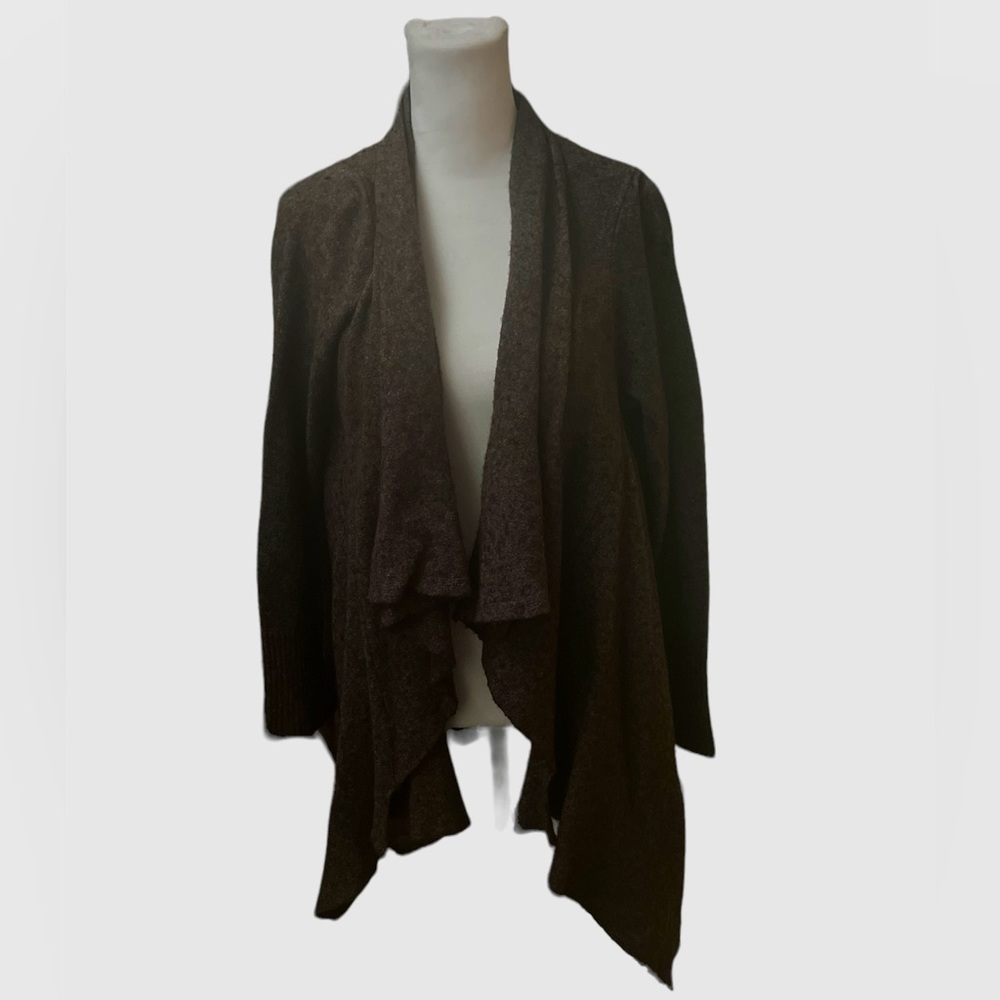 Free People Taupe Brown Wool Blend Long Oversized Duster Medium Sweater Ruffle